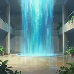 anime background clean neat clarity professional visual development set design, large hall, sparse plants, dim painterly lighting volumetric aquatics, impasto, trending on pixiv