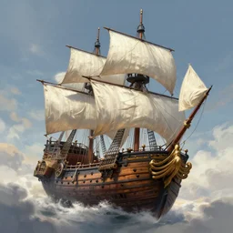 flying galleon ship. fantasy, digital painting, hd, 4 k, detailed.