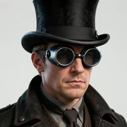 highly detailed portrait of jack the ripper wearing goggles and a top hat, stephen bliss, unreal engine, greg rutkowski, loish, rhads, beeple, makoto shinkai and lois van baarle, ilya kuvshinov, rossdraws, tom bagshaw, tom whalen, alphonse mucha, global illumination, god rays, detailed and intricate environment