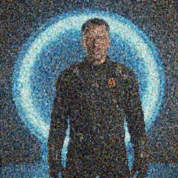 film still of Walter White as Gordan Freeman wearing a black HEV suit with an orange lambda logo in front with a glowing blue portal in the background in the Half Life Movie, 4k