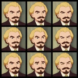 a 3 x 3 grid of a sequence of animation cells featuring lenin smiling then frowning.