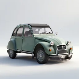 photorealistic wide shot of 2cv with 10 wheels, octane render, unreal engine 4k, volumetric light, fog, detailed