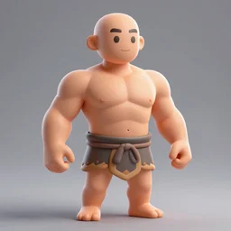 extremely muscular bald man, small legs, exaggerated arms, 3 d model, gladiator, small head, cell shaded, cartoon shading
