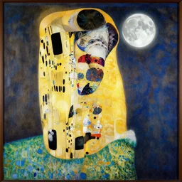 a painting of a bird flying in front of a full moon in style of klimt