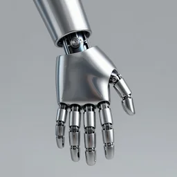 a metal robotic hand, realistic, reflective, mechanical, 4 k, detailed