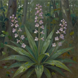 a boraginaceae flowers in shape of long forest, oil on canvas by rob gonsalves