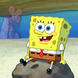 Anime art, Cute anime girl riding a rock in bikini bottom, scene from spongebob