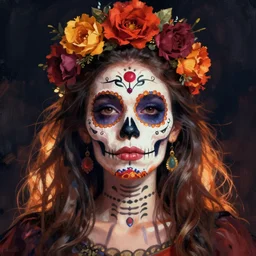 illustration of a sugar skull day of the dead girl, art by eliran kantor