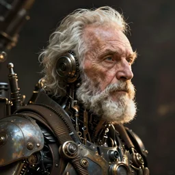 Portraif of an old cyborg man, steampunk, artstation, detailed, realistic, digital art
