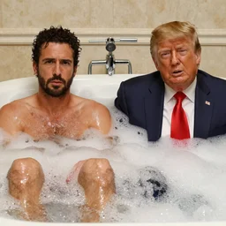 Ron Jeremy and Donald Trump in a bubble bath