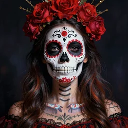 illustration of a sugar skull day of the dead girl, art by hunter s thompson