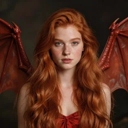 a a ginger long hair girl with dragon wings