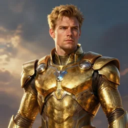 Gavin Mcinnes in a battle suit, starring in Thor Ragnarok film, gold suit, sigma male, accurately portrayed, portrait art by alphonse mucha and greg rutkowski, highly detailed, digital painting, concept art, illustration, dim lighting with twilight rays of sunlight, trending on artstation, very detailed, smooth, sharp focus, octane render, close up
