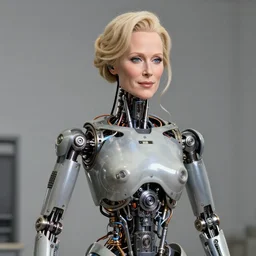 animatronic Meryl Streep, exposed mechanics, photo, Stan Winston studios, detailed, 4k