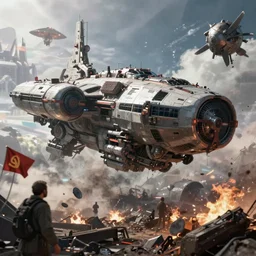 an epic 3 d mattepainting of a epic massive cyberpunk spaceship alien civilization futuristic hyper - realist post apocalypse nuclear war daylight interstellar scifi blockbuster cg vfx concept art riot cinematic bio hazard soviet by zdislaw beksinski and fvckrender and visualdon trending on cgsociety unreal engine 5