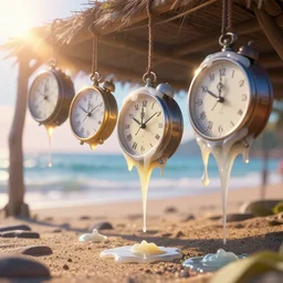 melting clocks hanging out to dry on the beach, 8 k ultra realistic, lens flare, atmosphere, glow, detailed, intricate, full of colour, cinematic lighting, trending on artstation, 4 k, hyperrealistic, focused, extreme details, unreal engine 5, cinematic, masterpiece