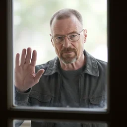 a meme of walter white outside, looking trought a window