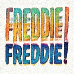 typographic text for FREDDIE!, colorful lettering, bright colors, typography graphic design