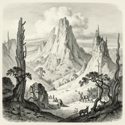 A pencil scribble landscape drawing painting. A highly detailed fantasy scenery illustration by Wayne Reynolds and Charles Monet and Gustave Dore and Carl Critchlow and Bram Sels