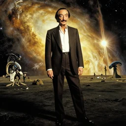 the full body shot of salvador dali in the role of emperor of universe | still frame from the alien movie by ridley scott with cinematogrophy of christopher doyle and art direction by hans giger, anamorphic lens, 8 k, higly detailed masterpiece