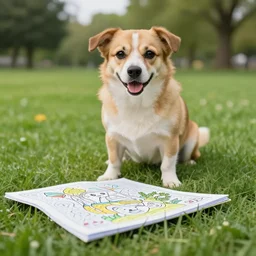 Dog at the park, coloring book