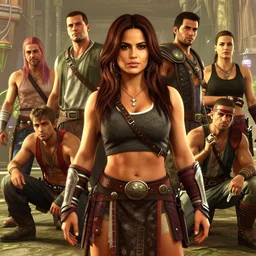 highly detailed portrait young muscled salma hayek in gta v dressed as a barbarian warrior, stephen bliss, unreal engine, fantasy art by greg rutkowski, loish, rhads, ferdinand knab, makoto shinkai and lois van baarle, ilya kuvshinov, rossdraws, tom bagshaw, global illumination, radiant light, detailed and intricate environment