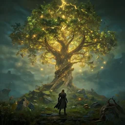 landscape of elden ring, giant glowing tree, beautiful, rpg, dnd, video game 4 k