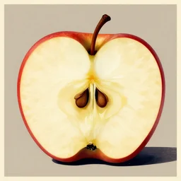apple cut open showing radial pattern of its seeds, limited neutral palette, by pascal campion, petros afshar, anton fadeev, dean ellis, randolph stanley hewton, beautiful graphic, propaganda poster art 1 9 7 0 s illustrated advertising art, painterly design