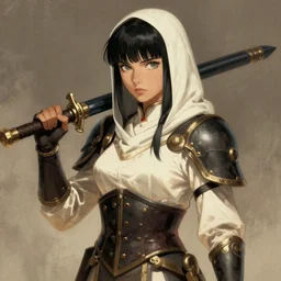 a beautiful portrait of a female sororitas battle sister, art by yoshitaka amano and warhammer 4 0 k