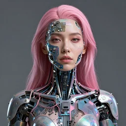 portrait of a mexican woman with pink hair as a cyberpunk cyborg half robot, revealing face wires and face electronics, circuit boards face, wire management, sci - fi, missing panels, intricate abstract upper body intricate artwork, concept art, octane render, deviantart, cinematic, key art, hyperrealism, iridescent accents, portrait photograph, nikon 3 5 mm, photograph by greg rutkowski