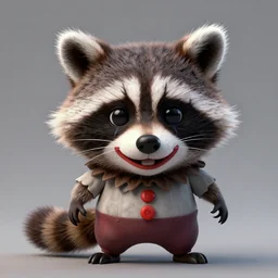 award - winning detailed concept art of a creepy clown anthropomorphic raccoon character wearing clown makeup face paint. art by wlop on bcy. net, realistic. detailed fur, art by cheng yi. artstationhd, artgerm, 3 dcg, pixar zootopia. 3 d rendering, high quality model sheet, disney. model sheet detailed