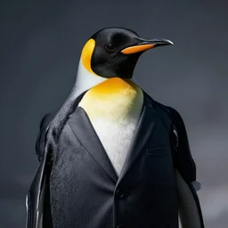 portrait of a penguin in suit, dramatic lighting