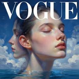 sci - fi, 3 d, stars, fashion model face closed eyes, cinematic, clouds, sun rays, vogue cover style, poster art, blue mood, realistic painting, intricate oil painting, high detail illustration, figurative art, multiple exposure, water, 3 d, by tooth wu and wlop and beeple and greg rutkowski