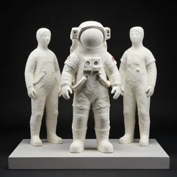 a surreal contemporary ceramic sculpture of an astronaut on a plinth, by victo ngai, by hikari shimoda, by tracie grimwood, plain black background