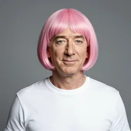jeff bezos wearing a pink wig, studio, medium shot