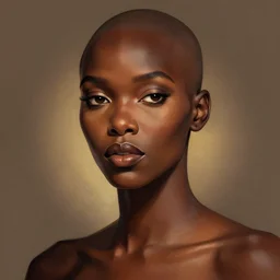 portrait of a bald black woman, dramatic lighting, illustration by Rossdraws, yoji shinkawa, 4k, digital art, concept art, trending on artstation