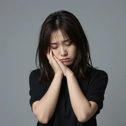 beautiful studio portrait photograph of a sad person