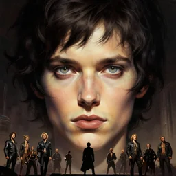 close up sci - fi concert poster art simon stalenhag matt berry eyes, amazing hair, elegant, highly detailed, centered, digital painting, concept art, smooth, sharp focus, illustration, artgerm, tomasz alen kopera, peter mohrbacher, donato giancola, joseph christian leyendecker, wlop, frank frazetta