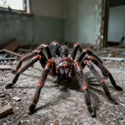 1 9 7 0 s photography, real meat and slime biped spider creature in abandoned house
