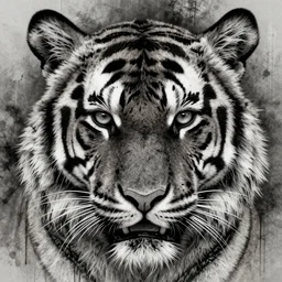an extremely detailed masterpiece grunge drawing of a tiger's face, in the style of richard avedon, after life, loony toons style, horror themed, detailed, elegant, intricate, trending on artstation, 4 k