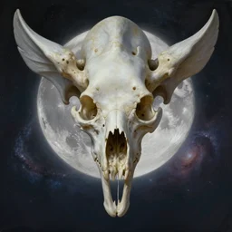 symmetry!! ultra realistic portrait of flying bone!! moon and galaxy in background!, intricate, elegant, highly detailed, digital painting, artstation, concept art, smooth, sharp focus, illustration, art by artgerm, 8 k