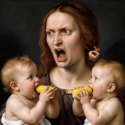 extremely angry doctors yelling at babies for eating his corn and incredible realism closeup portrait by botticelli hd