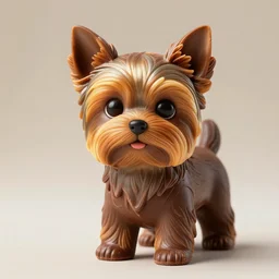 a beautiful sculpture of a very cute yorkshire terrier made out of chocolate.