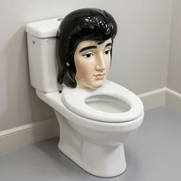 toilet bowl that resembles elvis presley to an uncanny degree, ceramic elvis head that you can use as a toilet, interesting toilet design shape