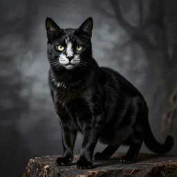 black metal cat with corpse paint, studio photography