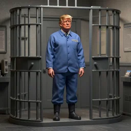 trump in prison uniform in prison cell trending on artstation, dramatic lighting, octane render, weta digital, micro details, 3 d sculpture, structure, ray trace,