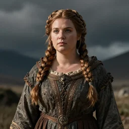 female dwarven noblewoman, chubby short stature, braided intricate hair, by george claessen