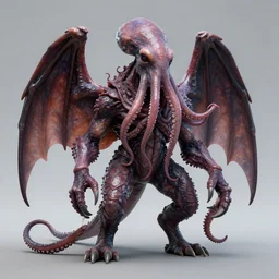 a single highly detailed 4 k matte painting of a monster of vaguely anthropoid outline, but with an octopus - like head whose face was a mass of feelers, a scaly, rubbery - looking body, prodigious claws on hind and fore feet, and long, narrow wings behind.