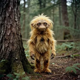 A mysterious sighting of a hybrid of Asmongold and Gollum in the forest. 1950s photograph.