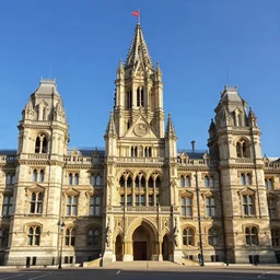 portrait of a victorian parliamentary building, blue sky, volumetric, well lit, victorian, detailed, realistic, digital art by greg rutkowski and jordan grimmer